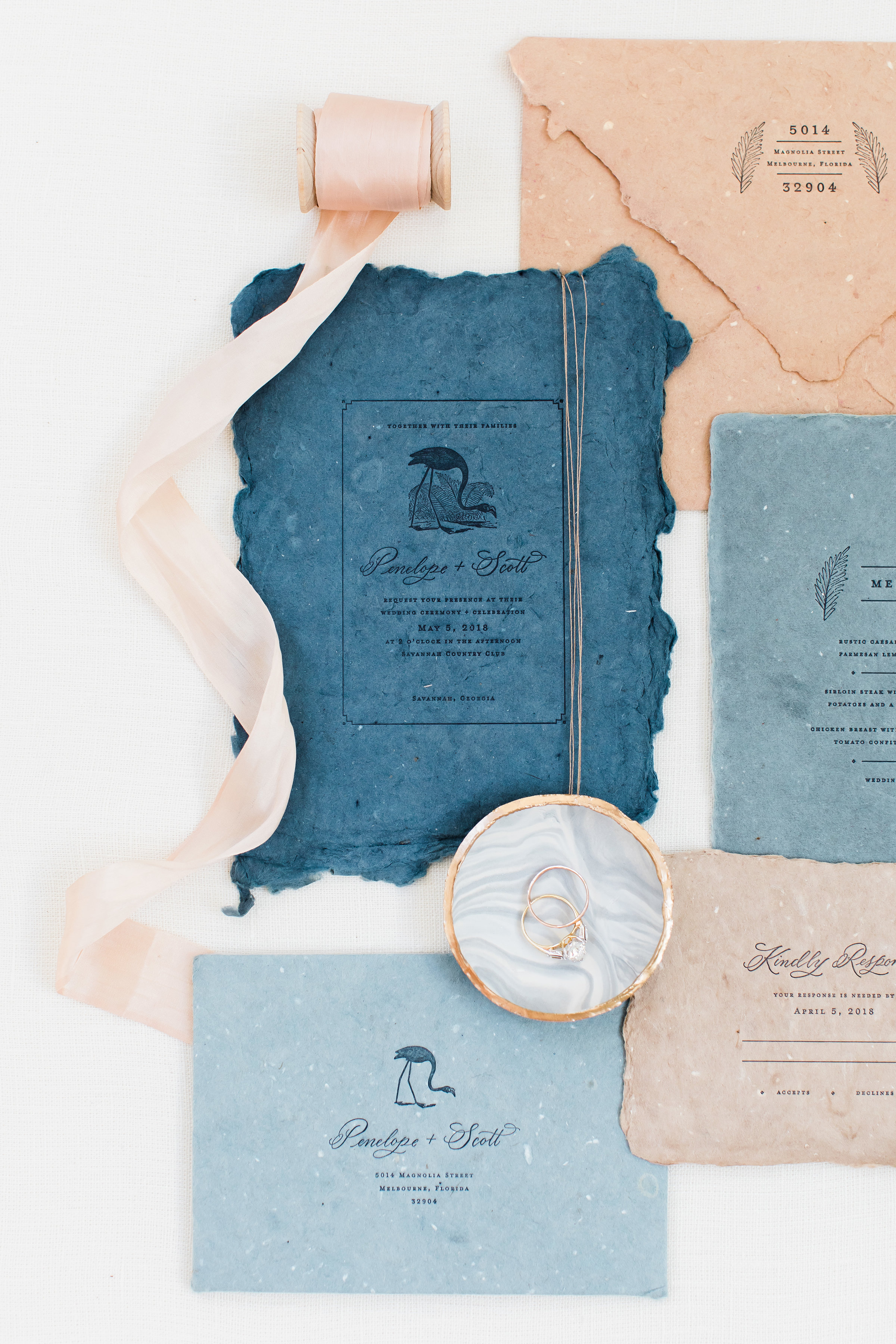 Organic Tropical Wedding Invitations on Handmade Paper